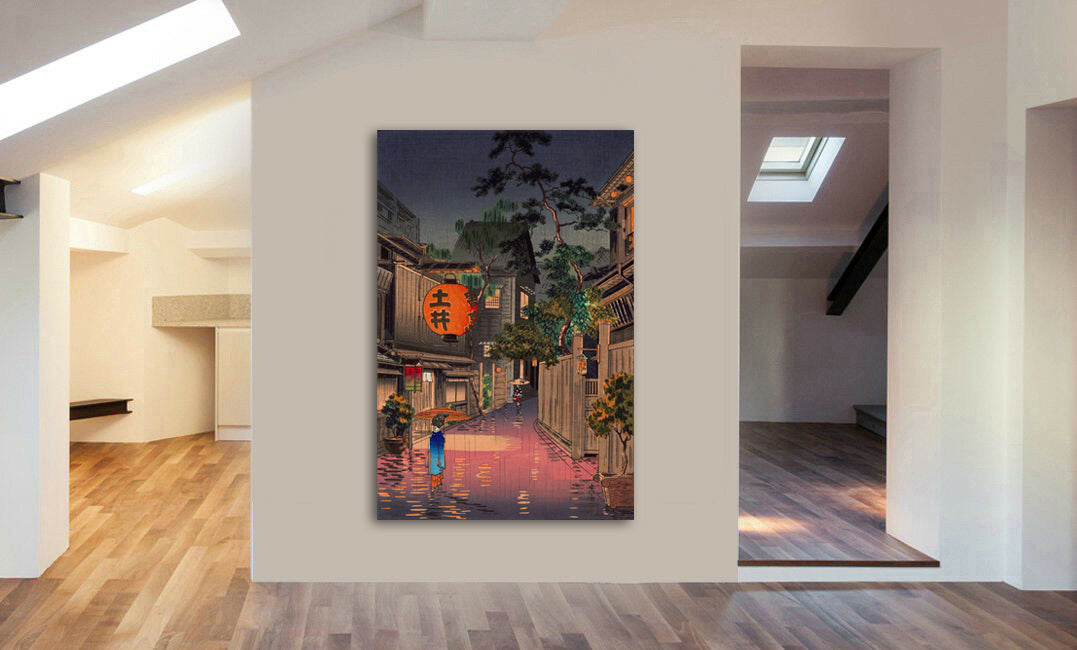 Japanese Art - Ushigome Kagurazaka by Tsuchiya Koitsu - Canvas Wall Art Framed Print -Various Sizes