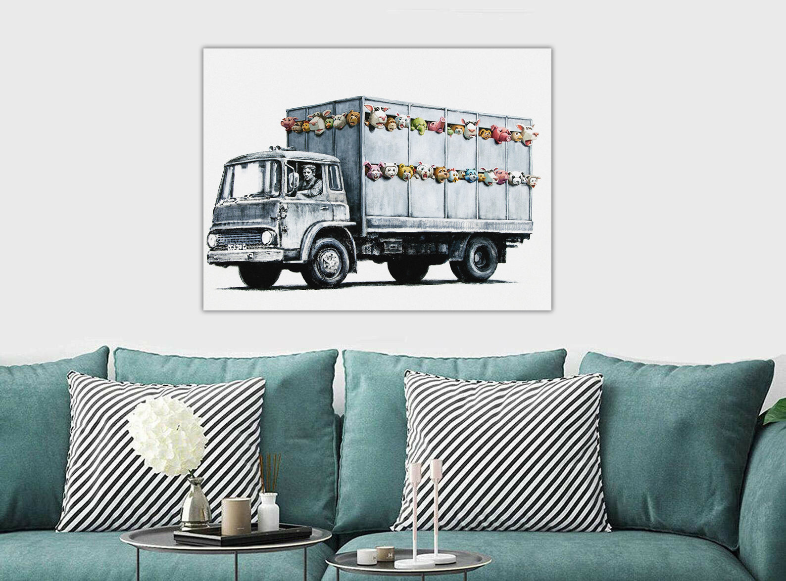 Banksy Street Art - Meat Truck - CANVAS WALL ART Framed Print - Various Sizes
