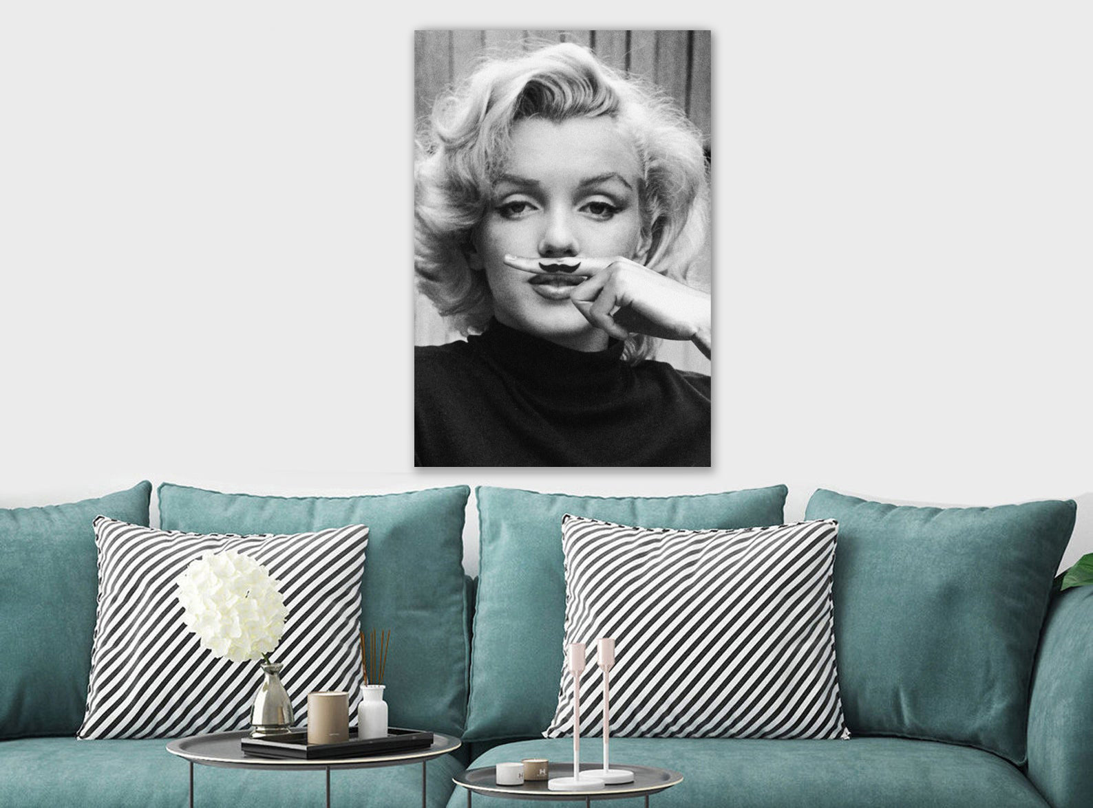 Marilyn Monroe - Moustache - Canvas Wall Art Framed Print - Various Sizes
