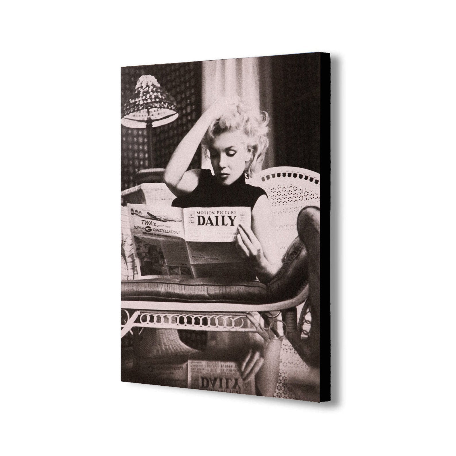 Marilyn Monroe Reading Newspaper - Canvas Wall Art Framed Print - Various Sizes