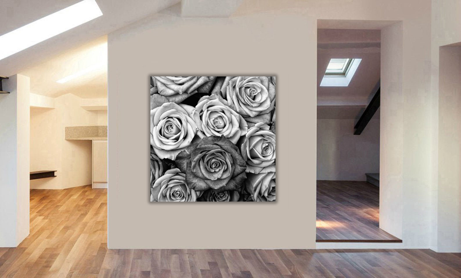 Black And White Roses - Framed Canvas Wall Art Print - Various Sizes