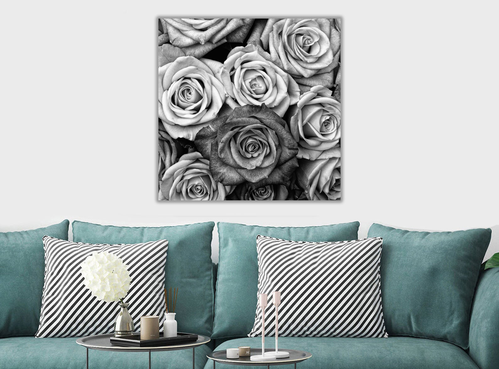 Black And White Roses - Framed Canvas Wall Art Print - Various Sizes