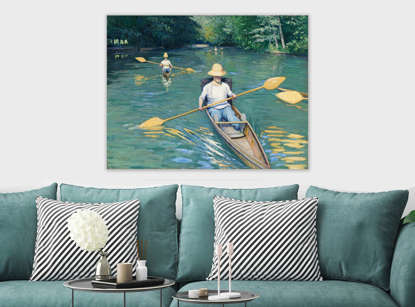 Skiffs by Gustave Caillebotte- Canvas Wall Art Framed Print - Various Sizes