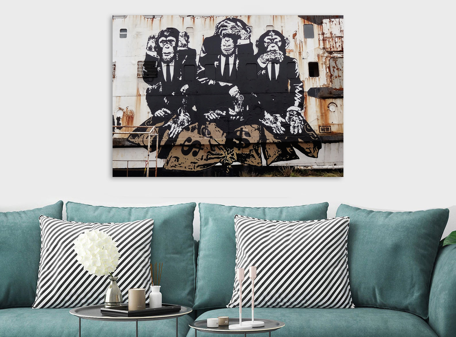 Banksy - Three Wise Monkeys - Canvas Wall Art Framed Print- Various Sizes