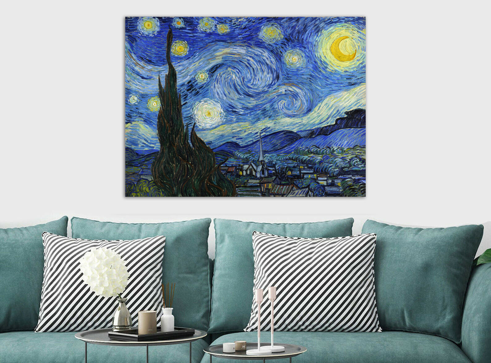 The Starry Night By Vincent Van Gogh - Canvas Wall Art Framed Print - Various Sizes