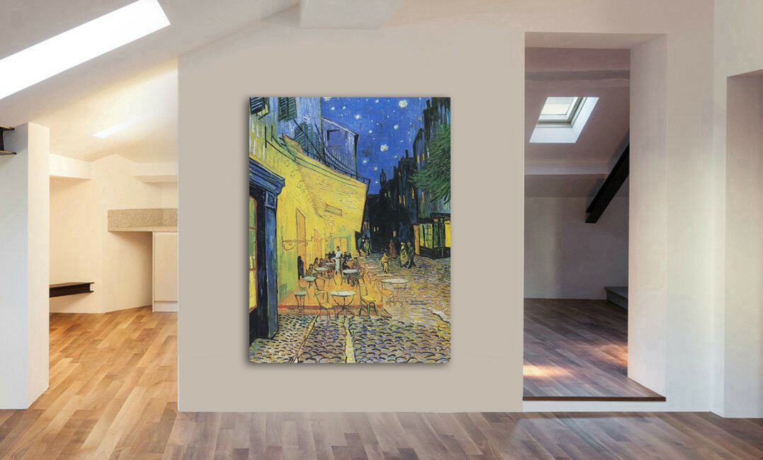 Café Terrace at Night by Vincent Van Gogh - Canvas Wall Art Framed Print - Various Sizes