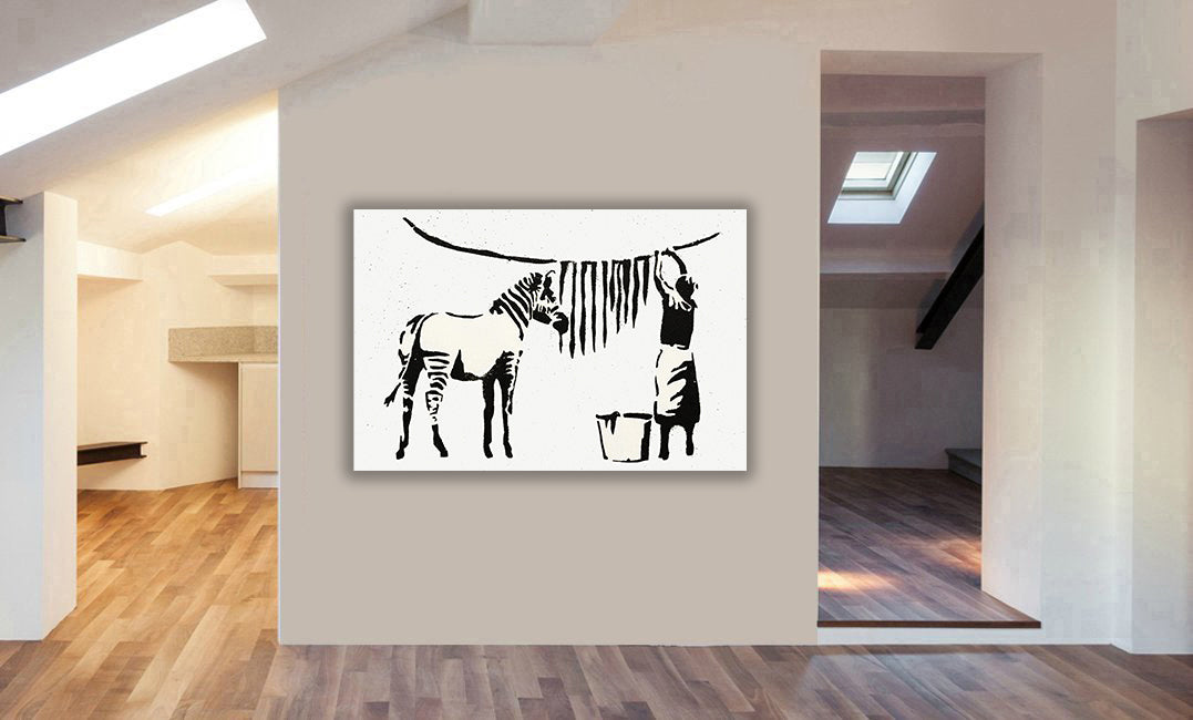Banksy - Zebra Washing - Canvas Wall Art Framed Print - Various Sizes