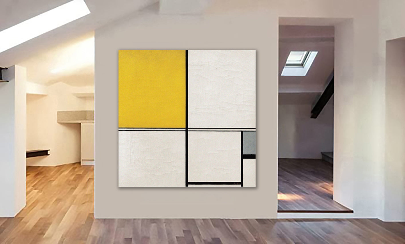 Piet Mondrian - Composition with Double Line and Yellow and Grey (Composition B) Wall Art - Framed Canvas Wall Art Print - Various Sizes