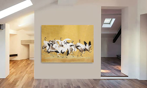 Japanese Flock of Cranes - Vintage Wall Art Print by Ishida Yūte - Canvas Wall Art Framed  Print - Various Sizes