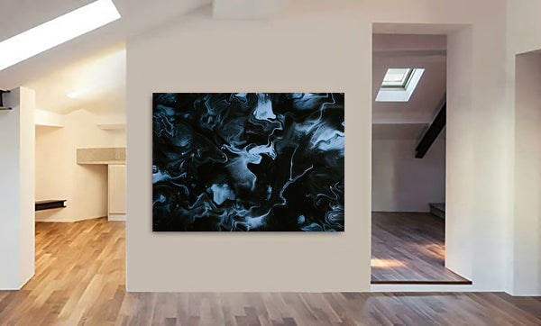 Abstract Black Marble - Modern Wall Art - Canvas Wall Art Framed Print - Various Sizes