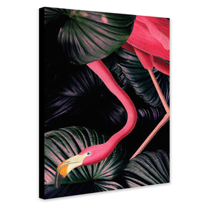 American Pink Flamingo in Jungle Wall Art - Canvas Wall Art Framed Print - Various Sizes