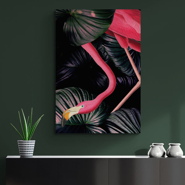American Pink Flamingo in Jungle Wall Art - Canvas Wall Art Framed Print - Various Sizes