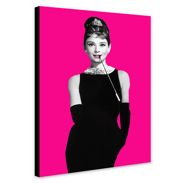 Audrey Hepburn Pop Art Pink - Breakfast at Tiffany's - Movie Art - Canvas Wall Framed Print - Various Sizes