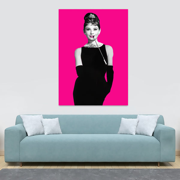 Audrey Hepburn Pop Art Pink - Breakfast at Tiffany's - Movie Art - Canvas Wall Framed Print - Various Sizes