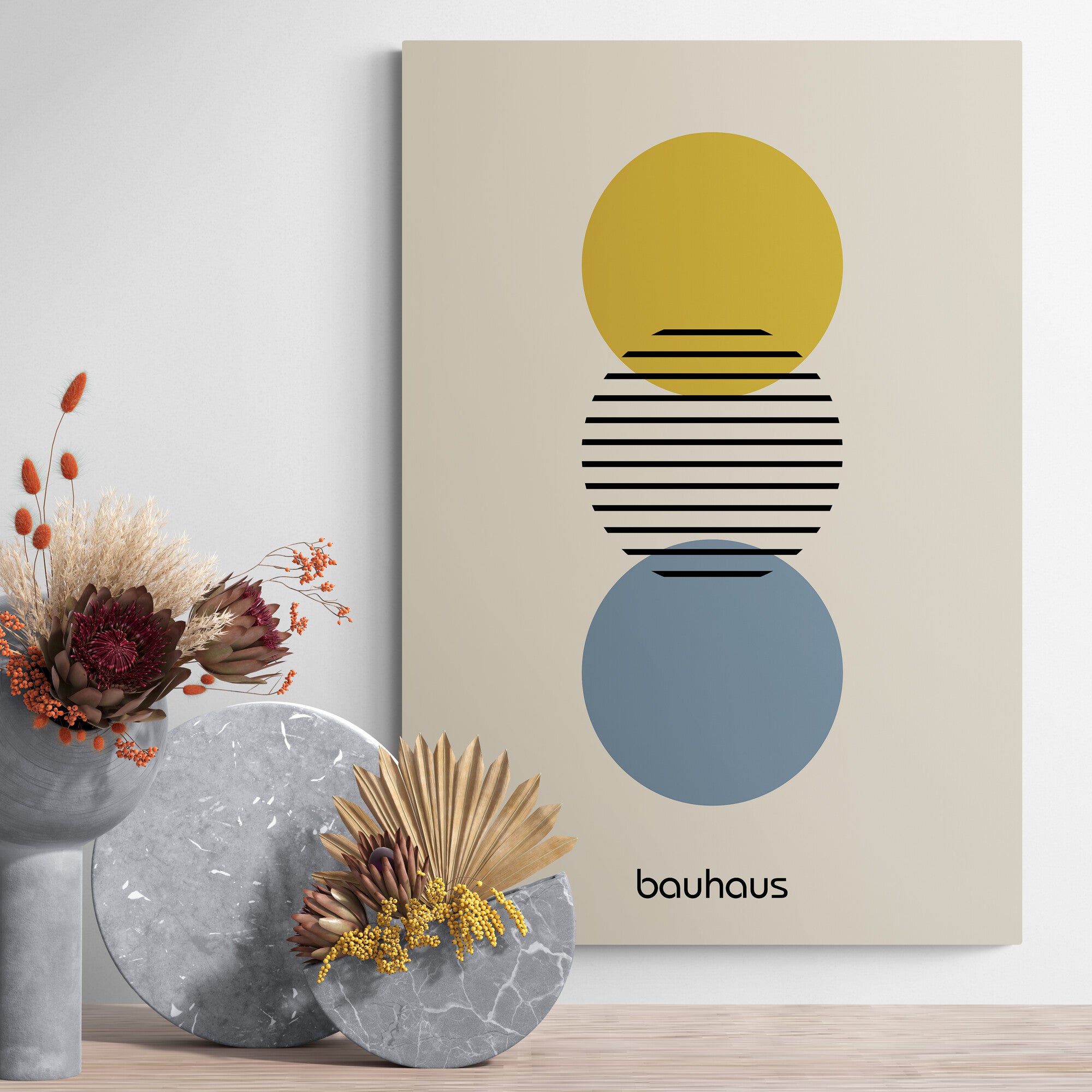 Bauhaus 3 Circles Wall Art - Canvas Wall Art Framed Print - Various Sizes