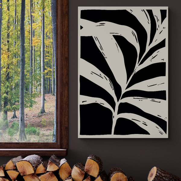 Black and White Leaves Set of 3 Abstract Wall Art - Canvas Wall Art Framed Prints - Various Sizes