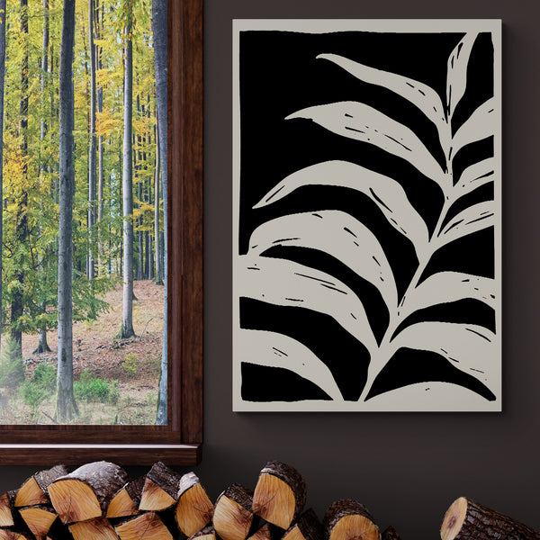 Black and White Leaves Set of 3 Abstract Wall Art - Canvas Wall Art Framed Prints - Various Sizes