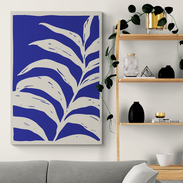 Blue and White Leaves Set of 3 Abstract Wall Art - Canvas Wall Art Framed Prints - Various Sizes