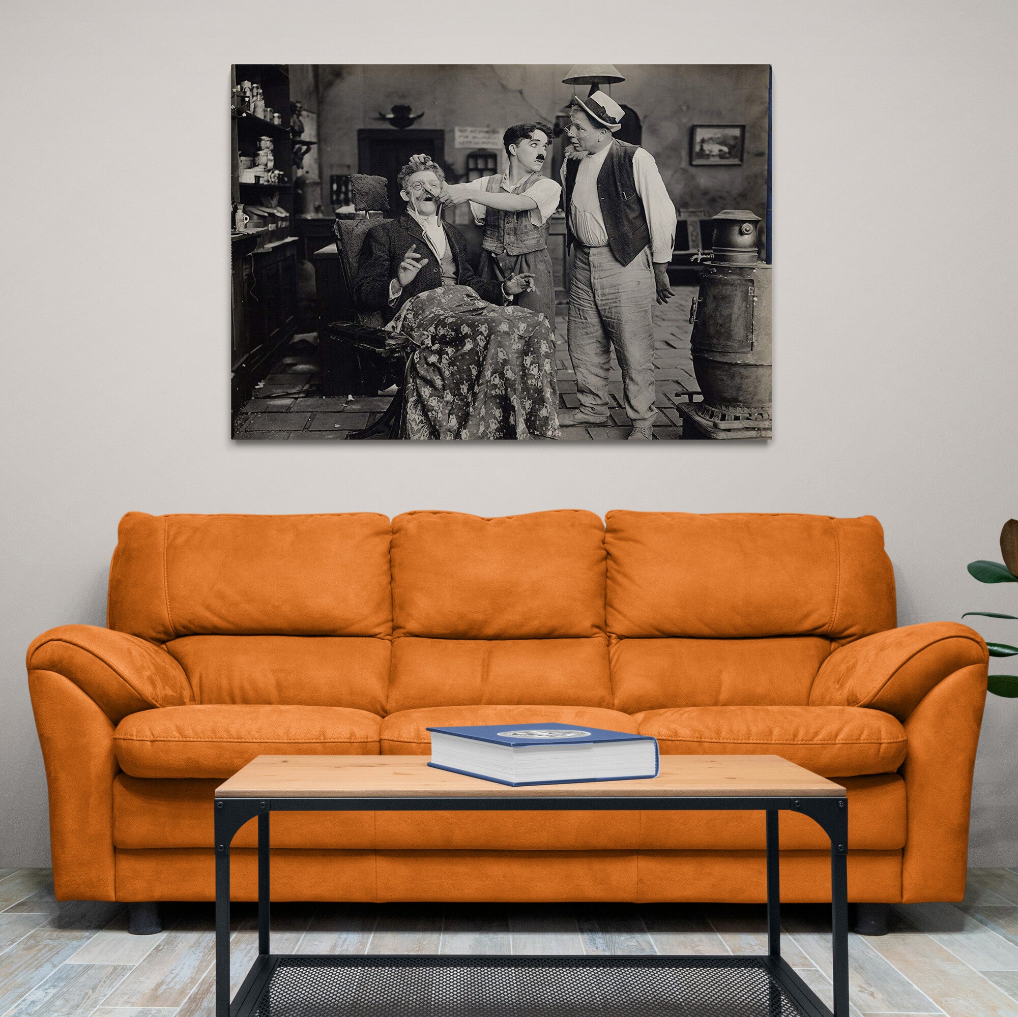 Charlie Chaplin Barbers - Movie Wall Art - Canvas Wall Art Framed Print - Various Sizes
