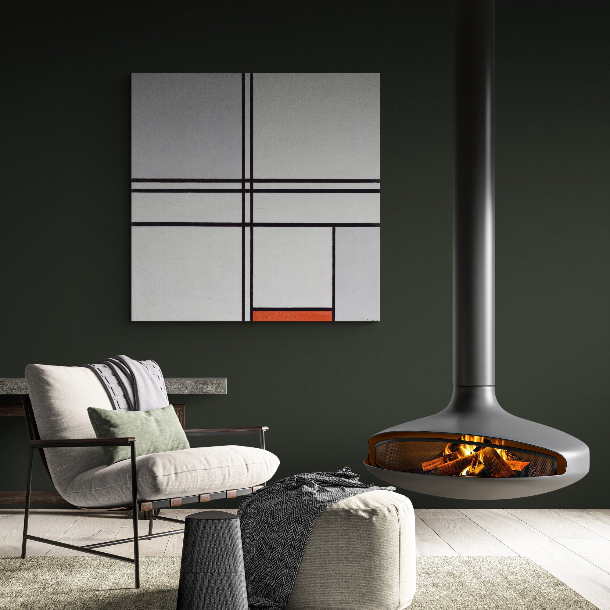 Composition (No. 1) Grey - Red - Abstract Wall Art by Piet Mondrian - Framed Canvas Wall Art Print - Various Sizes