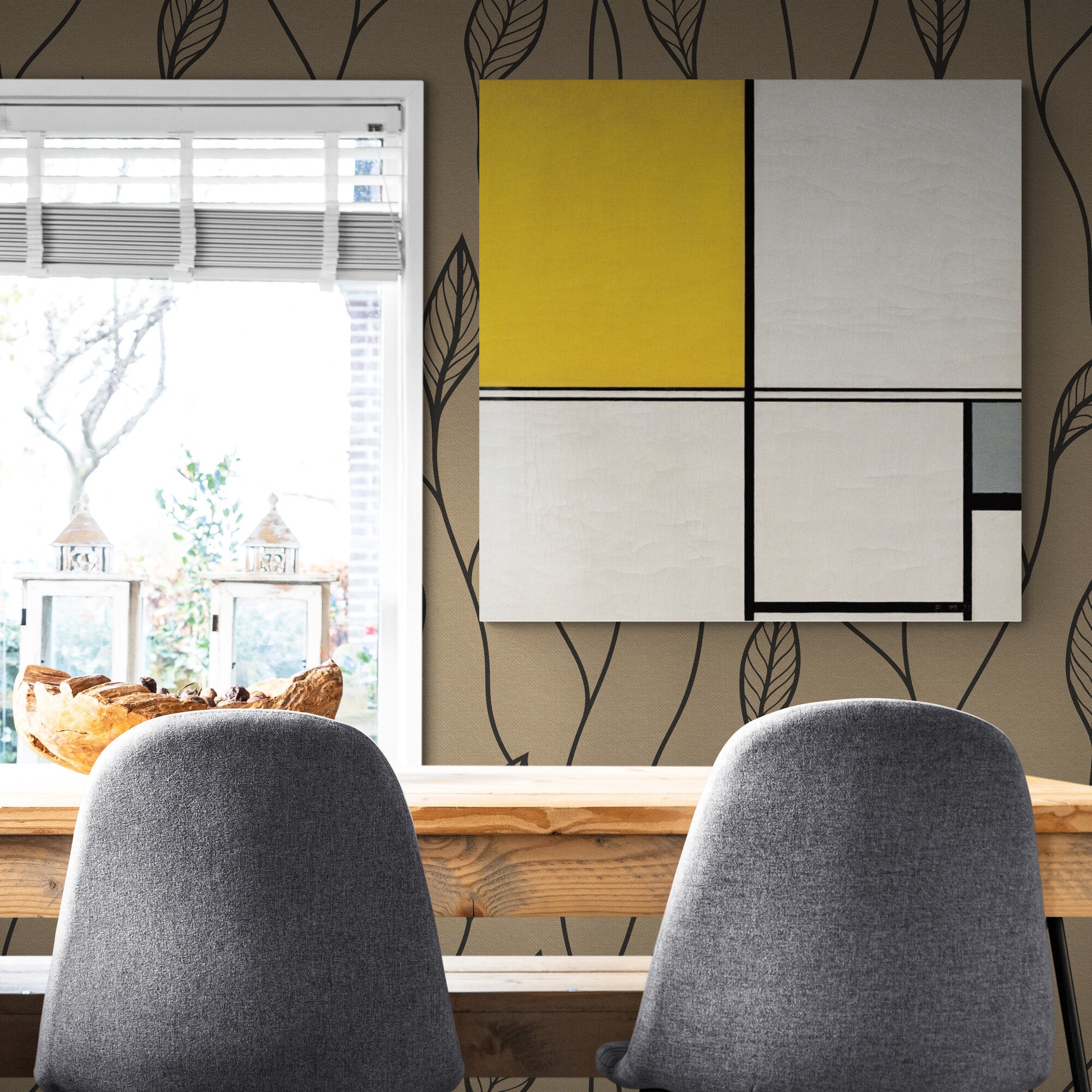 Piet Mondrian - Composition with Double Line and Yellow and Grey (Composition B) Wall Art - Framed Canvas Wall Art Print - Various Sizes