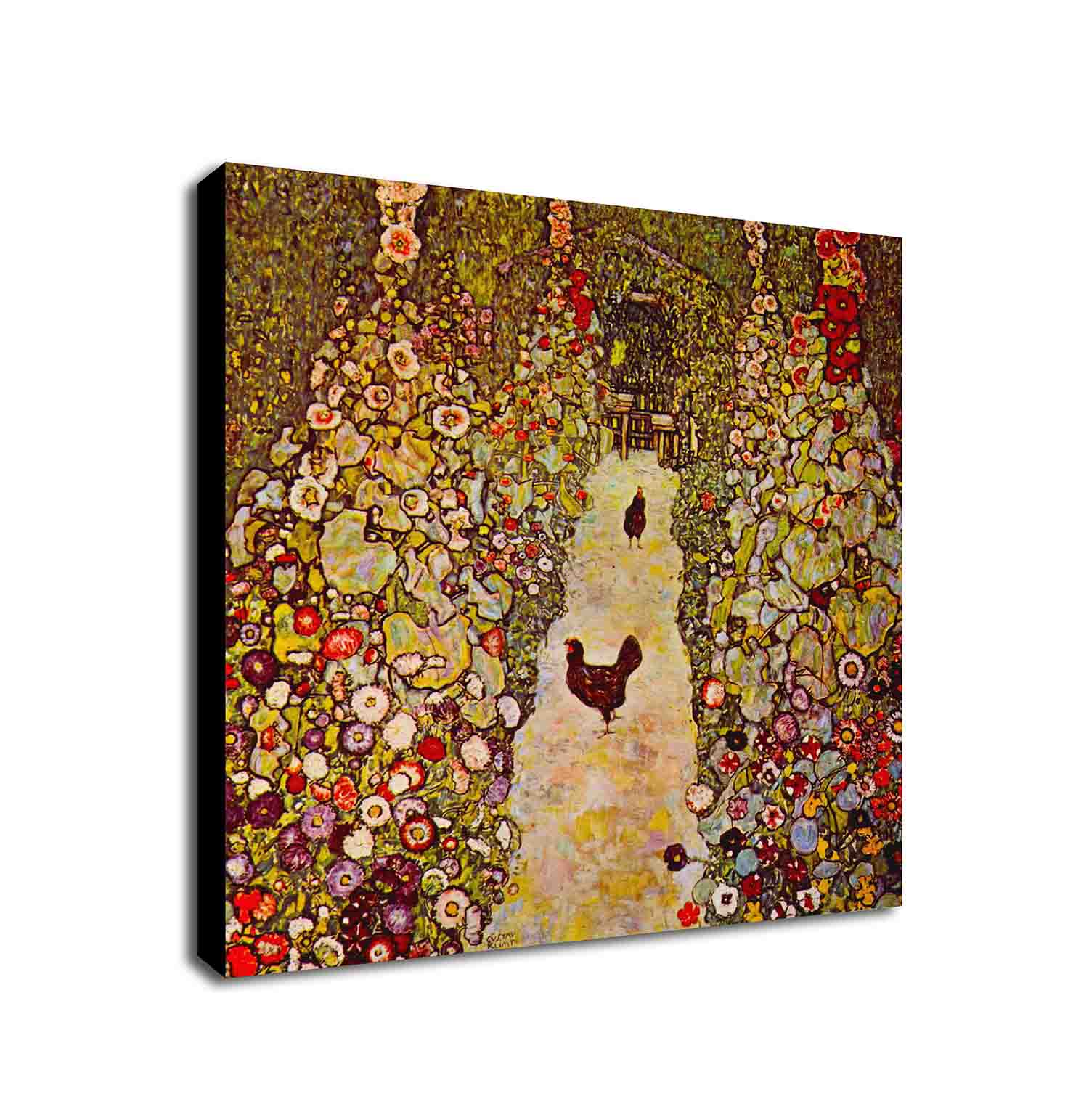 Garden Path with Chickens by Gustav Klimt - Framed Canvas Wall Art Print - Various Sizes