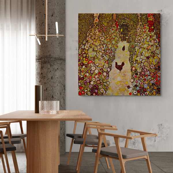 Garden Path with Chickens by Gustav Klimt - Framed Canvas Wall Art Print - Various Sizes