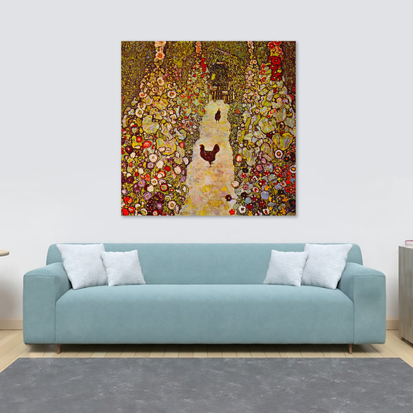 Garden Path with Chickens by Gustav Klimt - Framed Canvas Wall Art Print - Various Sizes