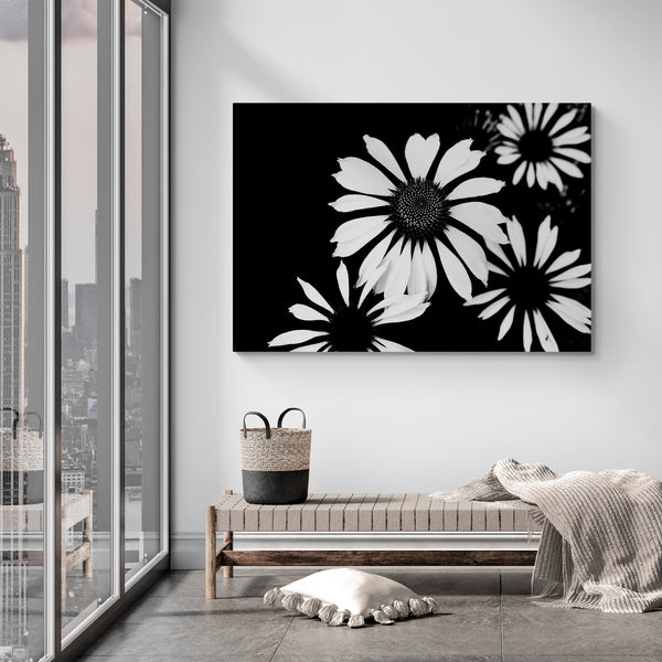 Monochrome Four Flowers - Wall Art - Canvas Wall Art Framed Print - Various Sizes