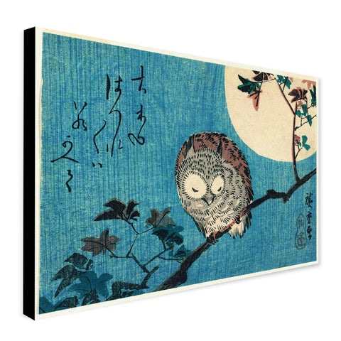 Japanese Art - Small Horned Owl on Maple Branch Under Full Moon - Utagawa Hiroshige - Canvas Wall Art Print - Various Sizes