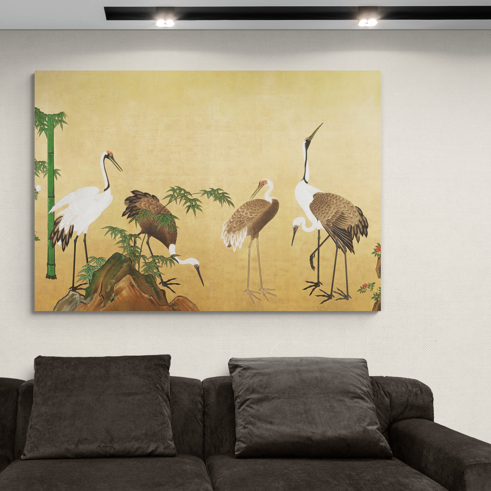 Japanese Cranes with Bamboo - Vintage Wall Art - Canvas Wall Art Framed  Print - Various Sizes