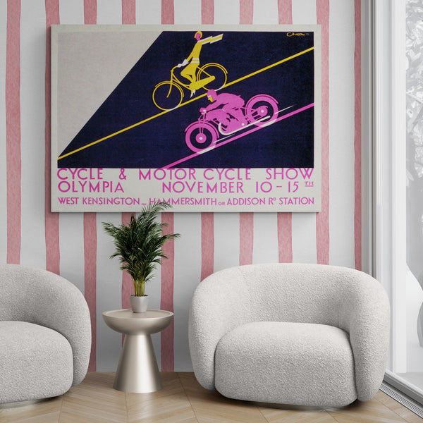 Vintage Cycle & Motor Cycle Show Wall Art by Charles Burton 1930 - Canvas Wall Art Framed Print Various Sizes