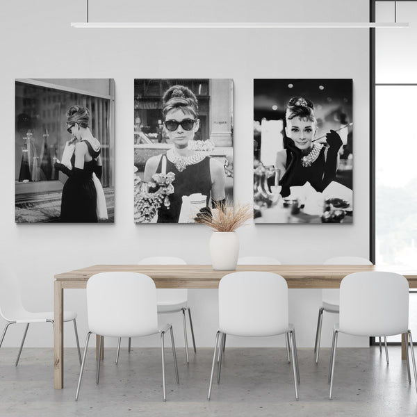 Audrey Hepburn - Breakfast at Tiffany's - Movie Art - Set of 3 Prints - Canvas Wall Art Framed Prints - Various Sizes