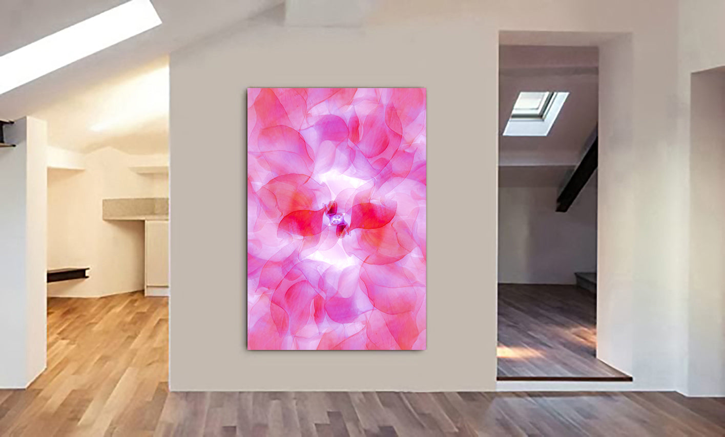 Pink Flower Leaves Abstract Wall Art - Canvas Wall Art Framed Print - Various Sizes