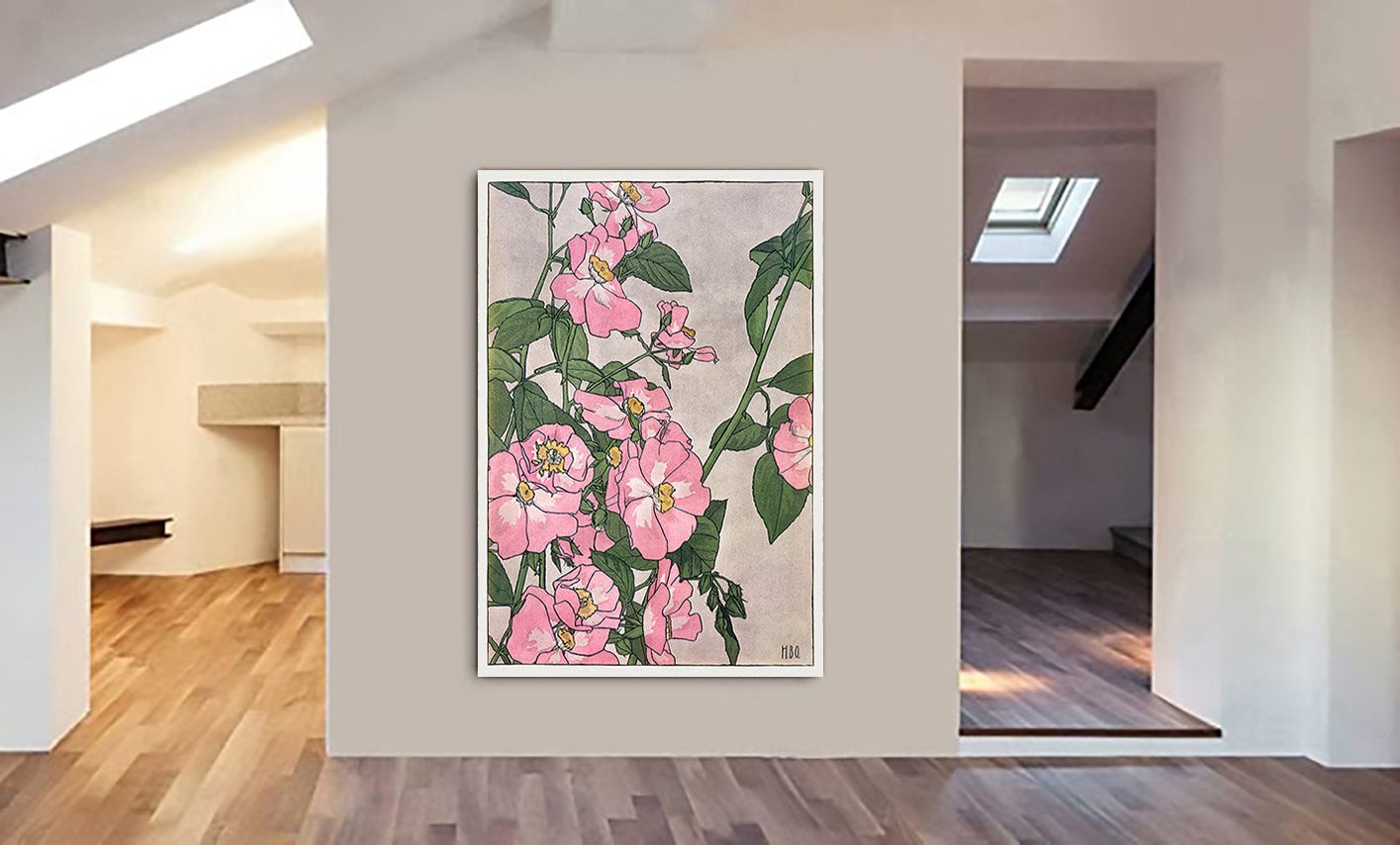 Prairie Rose Floral Pink Wall Art by Hannah Borger Overbeck 1913 - Canvas Wall Art Framed Print - Various Sizes