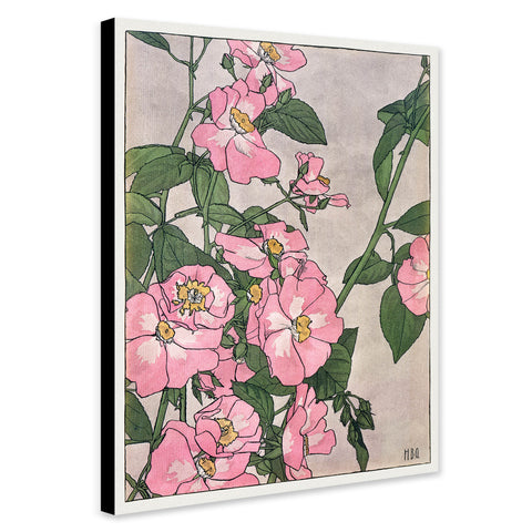 Prairie Rose Floral Pink Wall Art by Hannah Borger Overbeck 1913 - Canvas Wall Art Framed Print - Various Sizes