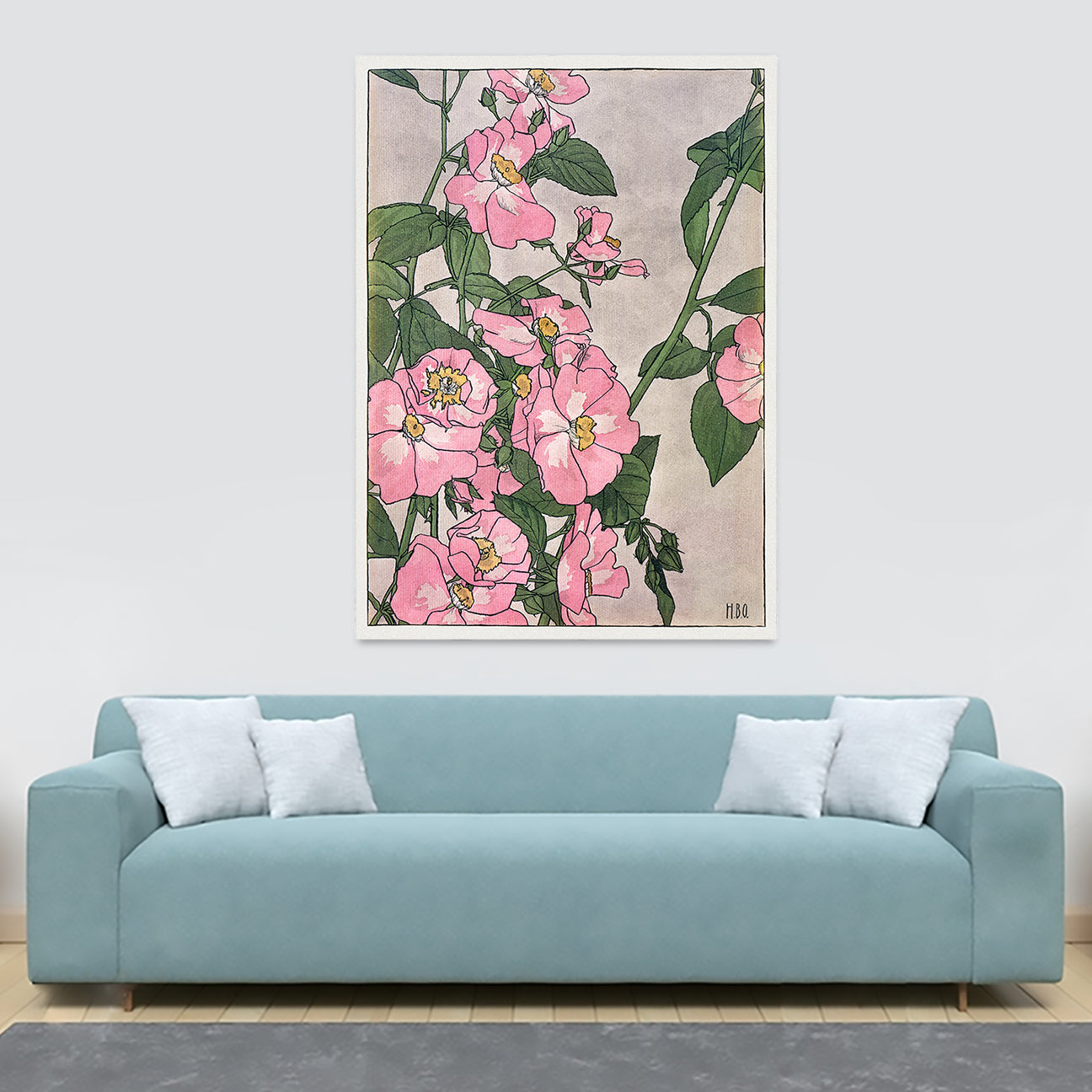 Prairie Rose Floral Pink Wall Art by Hannah Borger Overbeck 1913 - Canvas Wall Art Framed Print - Various Sizes