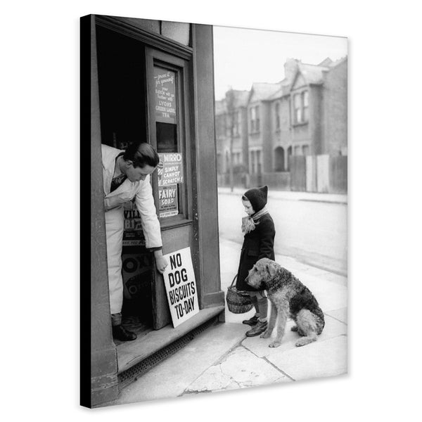 No Dog Biscuits - Vintage Black And White Wall Art - Canvas Wall Art Framed Print - Various Sizes