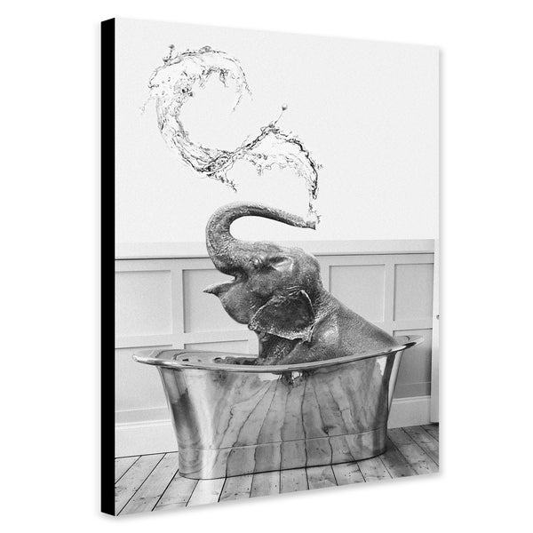 Elephant in Bath Tub - Funny Bathroom Wall Art - Canvas Wall Art Framed Print - Various Sizes