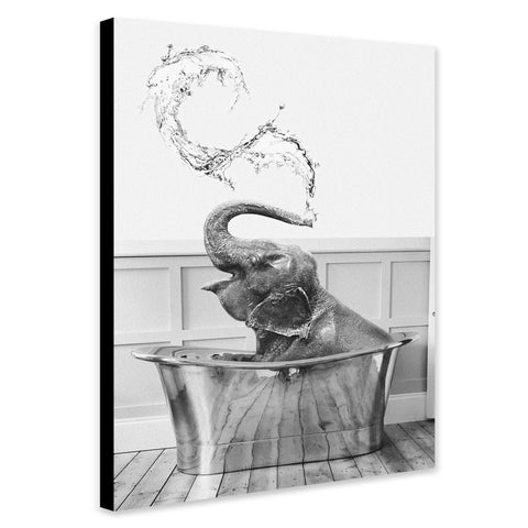 Elephant in Bath Tub - Funny Bathroom Wall Art - Canvas Wall Art Framed Print - Various Sizes