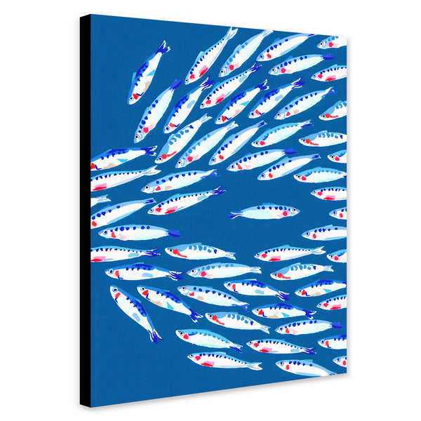 Shoal Of Fish - Blue Art Print - Canvas Wall Art Framed Print - Various Sizes