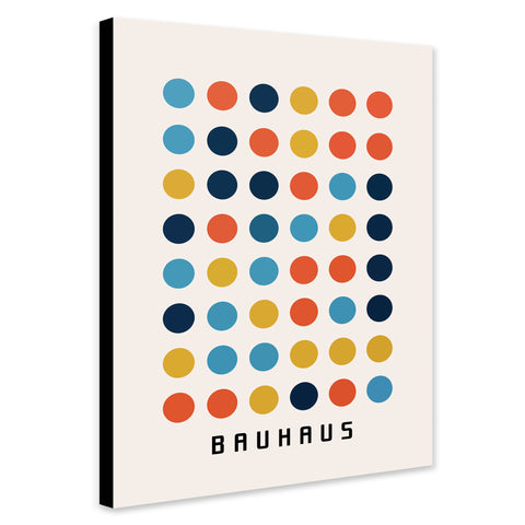 Bauhaus Dot Matrix Multicoloured Circles - Canvas Wall Art Framed Print - Various Sizes