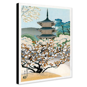 Cherry Blossoms at Ninnai Temple -  Japanese Wall Art by Asada Benji - Canvas Wall Art Framed Print - Various Sizes
