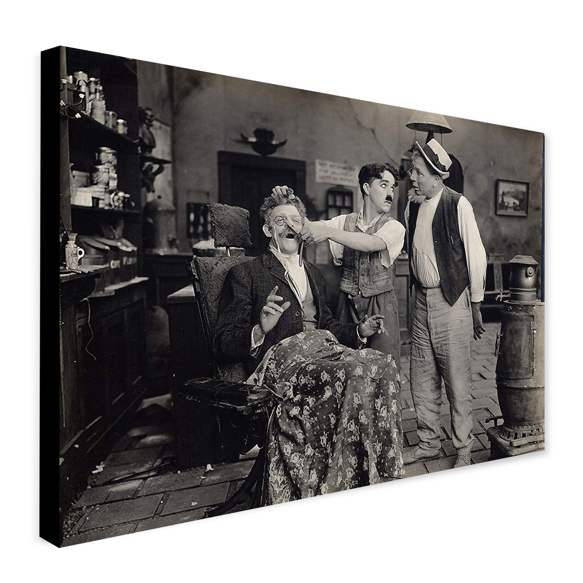 Charlie Chaplin Barbers - Movie Wall Art - Canvas Wall Art Framed Print - Various Sizes