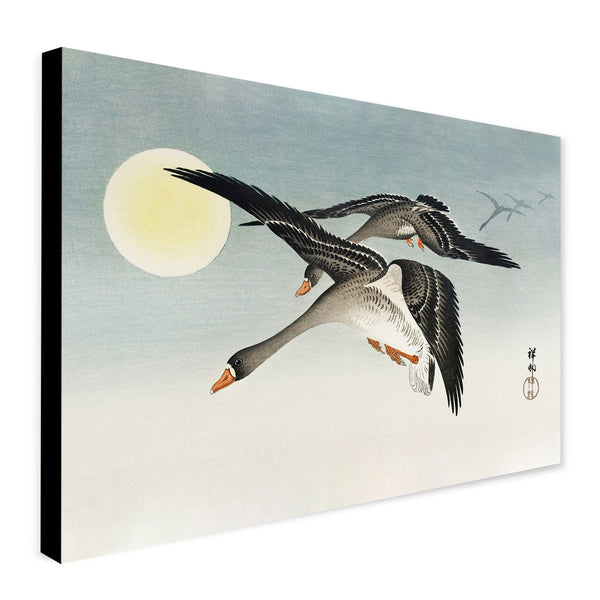 Birds At Full Moon - Vintage Japanese Wall Art by Ohara Koson - Canvas Wall Art Framed  Print - Various Sizes