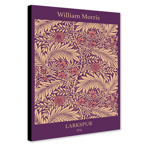 Larkspur Pattern in Purple - Wall art by William Morris - Canvas Wall Art Framed Print - Various Sizes