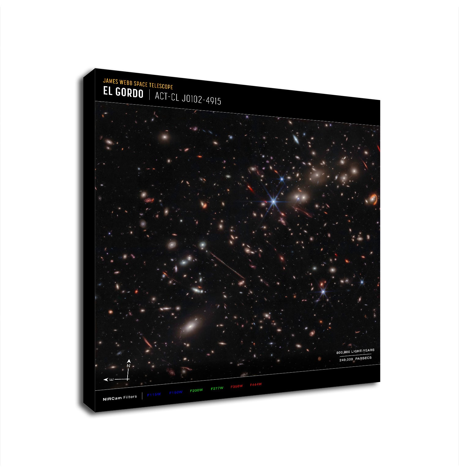 NASA - James Webb Telescope - El Gordo (NIRCam Compass Image) Wall Art - Framed Canvas Wall Art Print - Various Sizes