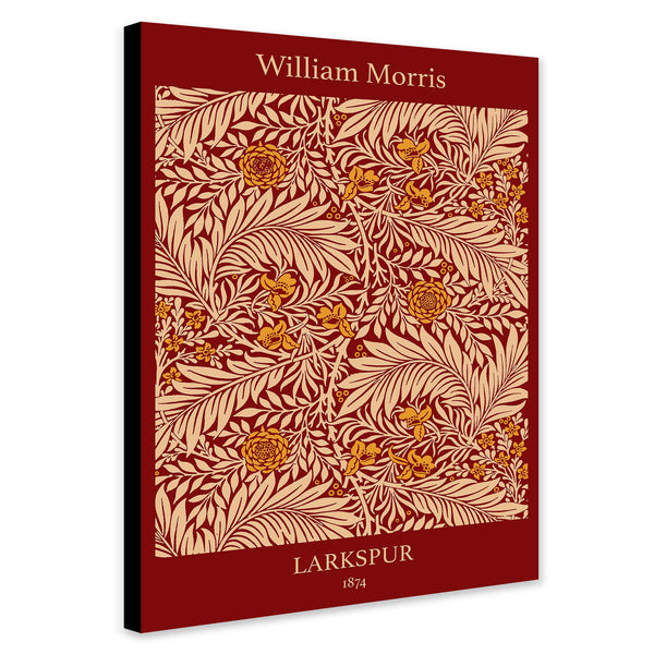 Larkspur Pattern in Red - Wall art by William Morris - Canvas Wall Art Framed Print - Various Sizes