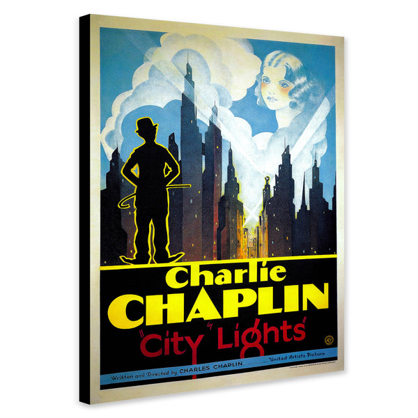 Charlie Chaplin - City Lights Vintage Movie Wall Art - Canvas Wall Art Framed Print - Various Sizes