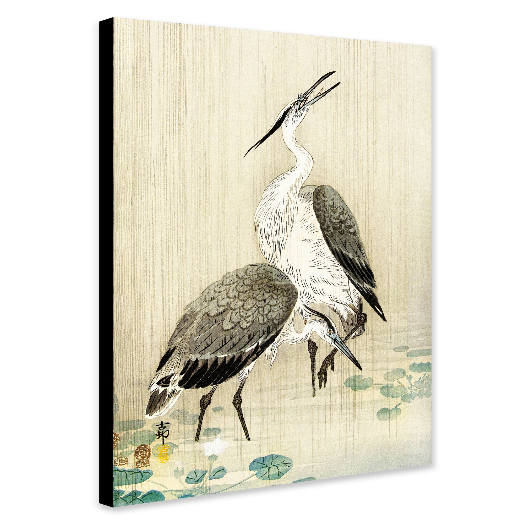 Two Herons In The Rain - Japanese Wall Art by Ohara Koson - Canvas Wall Art Framed  Print - Various Sizes